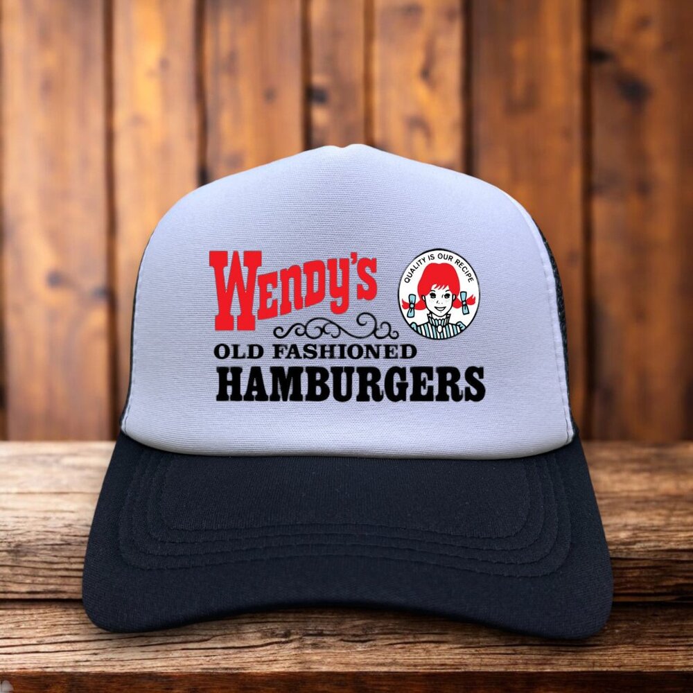 Wendy's Hamburgers Mens Trucker Hat Black Snapback 1969 Vintage Logo Ball Cap - Picture 1 of 4